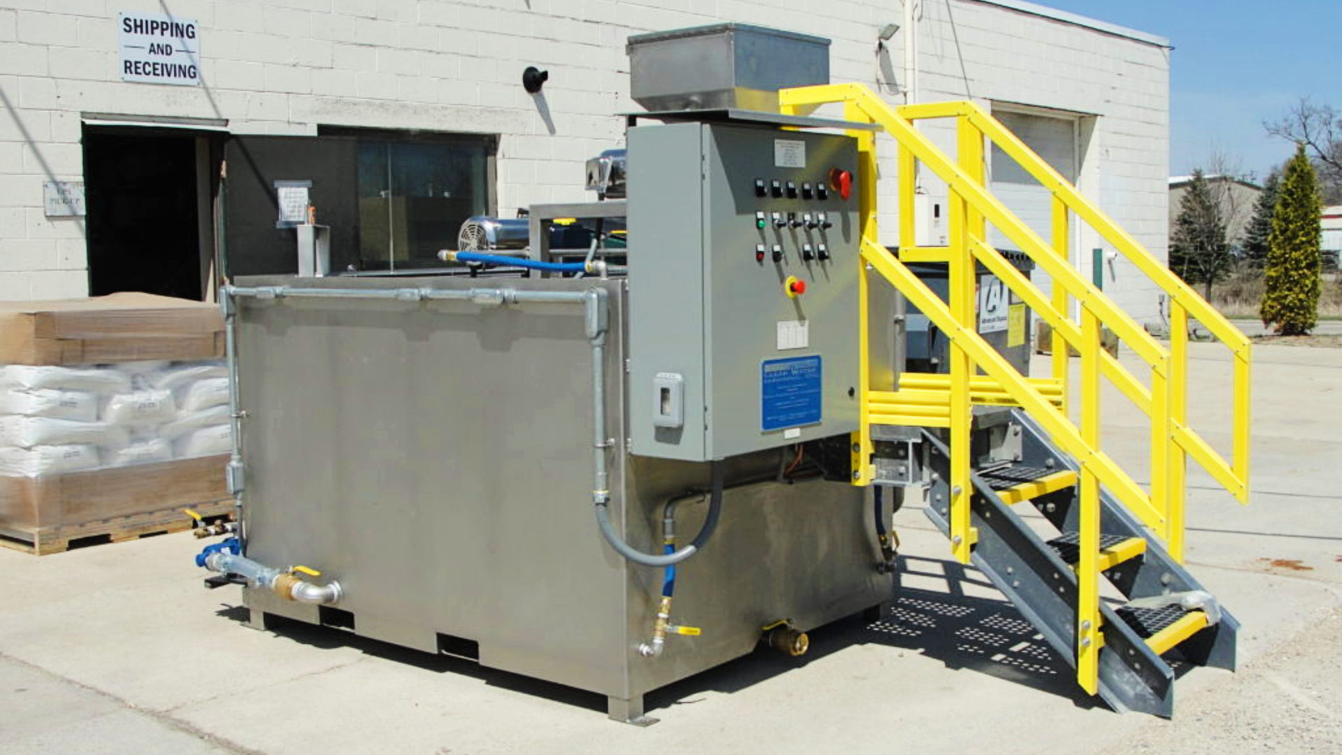 A dry polymer preparation unit outside of the manufacturing department.